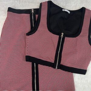 ZARA Black and Red Zip Up Front Ultra Cropped Stretchy Tank Top and Pencil Skirt